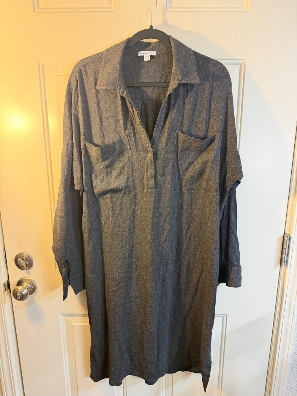 James Perse Standard Charcoal Shirt Dress Tunic Size 3 Large Minimalist Luxe